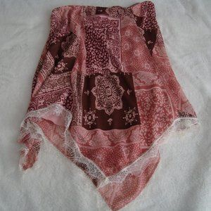 Speechless Handkerchief Skirt Lace Hem Elastic Pull On Waist Pink Brown sz M